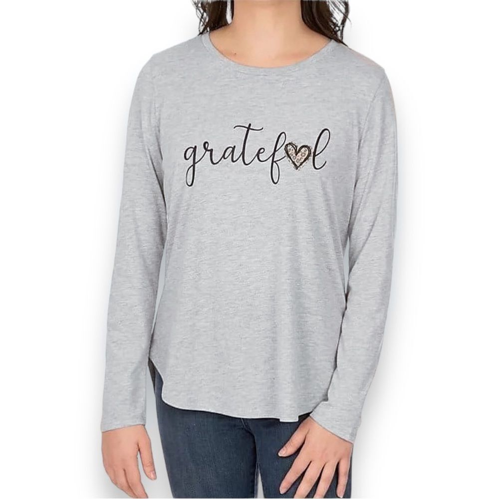 State Of Mine Women's XL Long Sleeve Autumn Harvest Fall Vibes Top Gray Heather